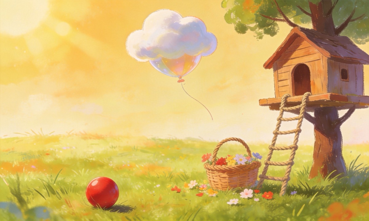 原创动画风格的森林小屋
